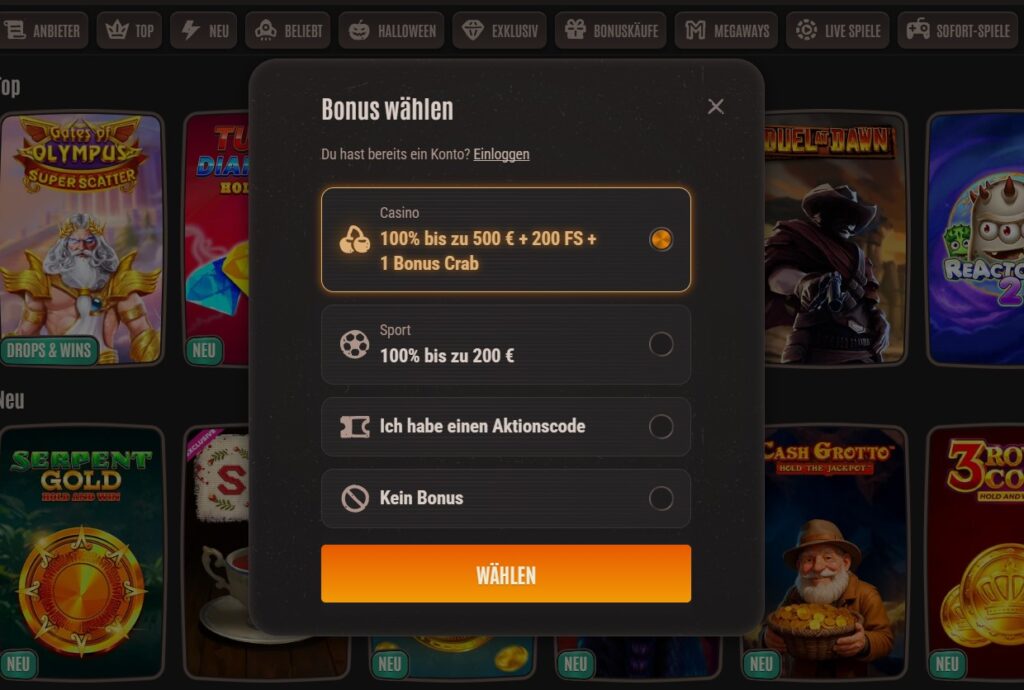 Anmeldung beim Neon54 Casino